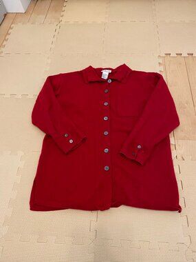 Vintage Talbots Red Wool Button Front Shirt L 100% Wool